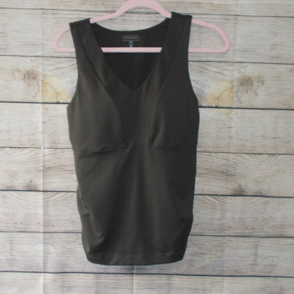 Athleta I V-Neck Active Tank Ruched Sides Built-In Bra Size 34B